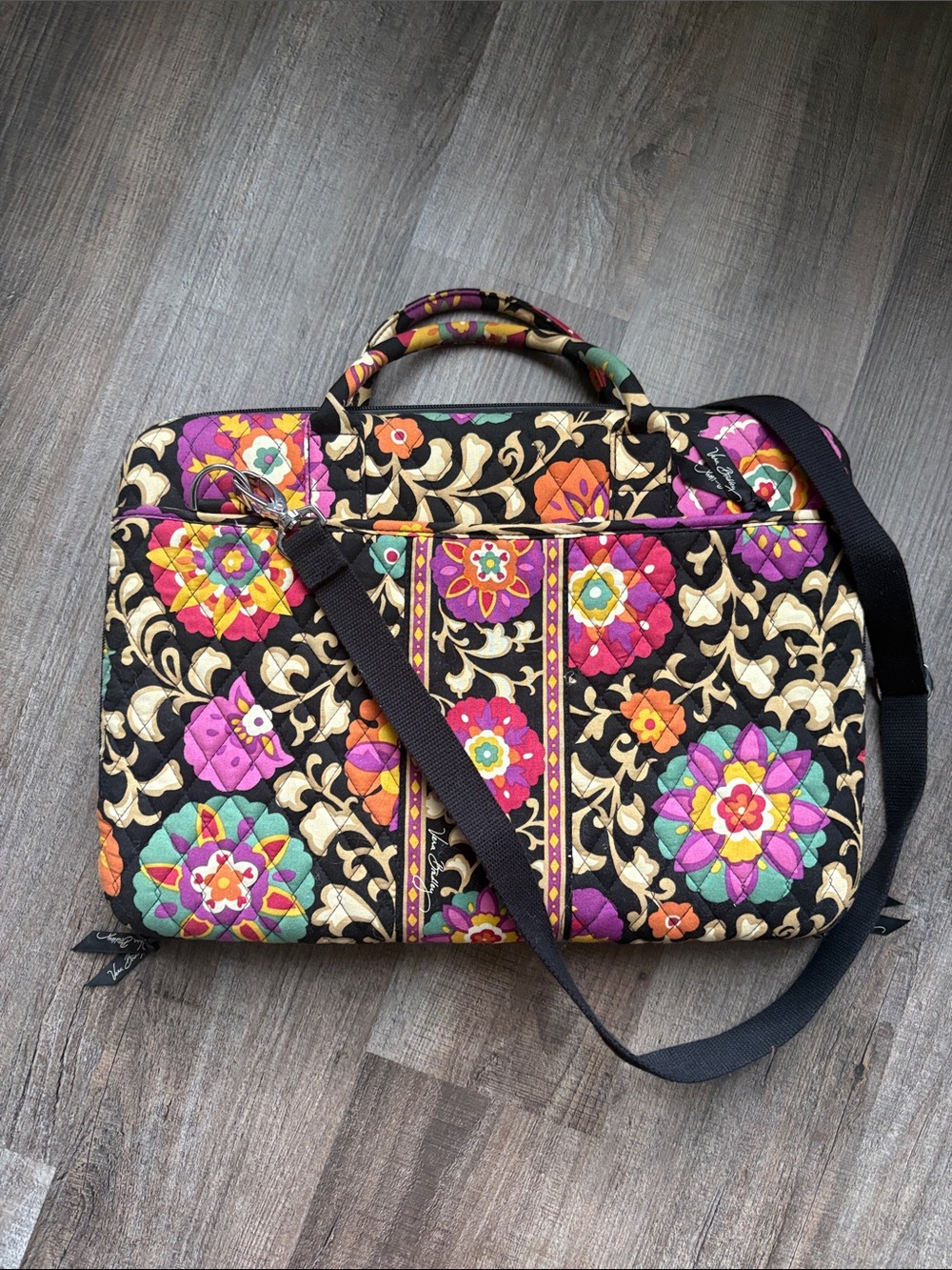 Vera Bradley Black Quilted Floral Laptop Bag